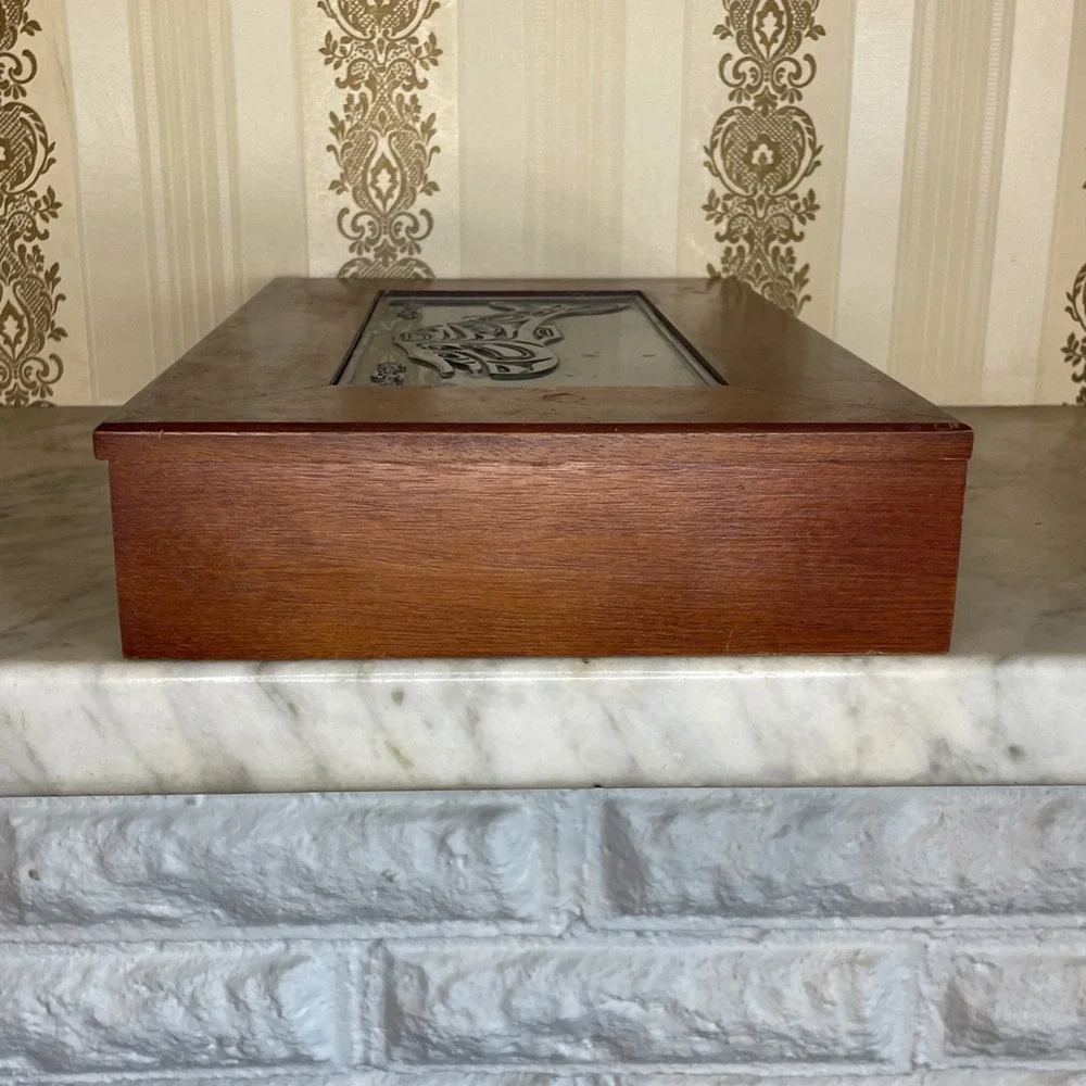 Wooden Keepsake Box Salmon Eagle‎ Pewter Art Artist Roxana Leask